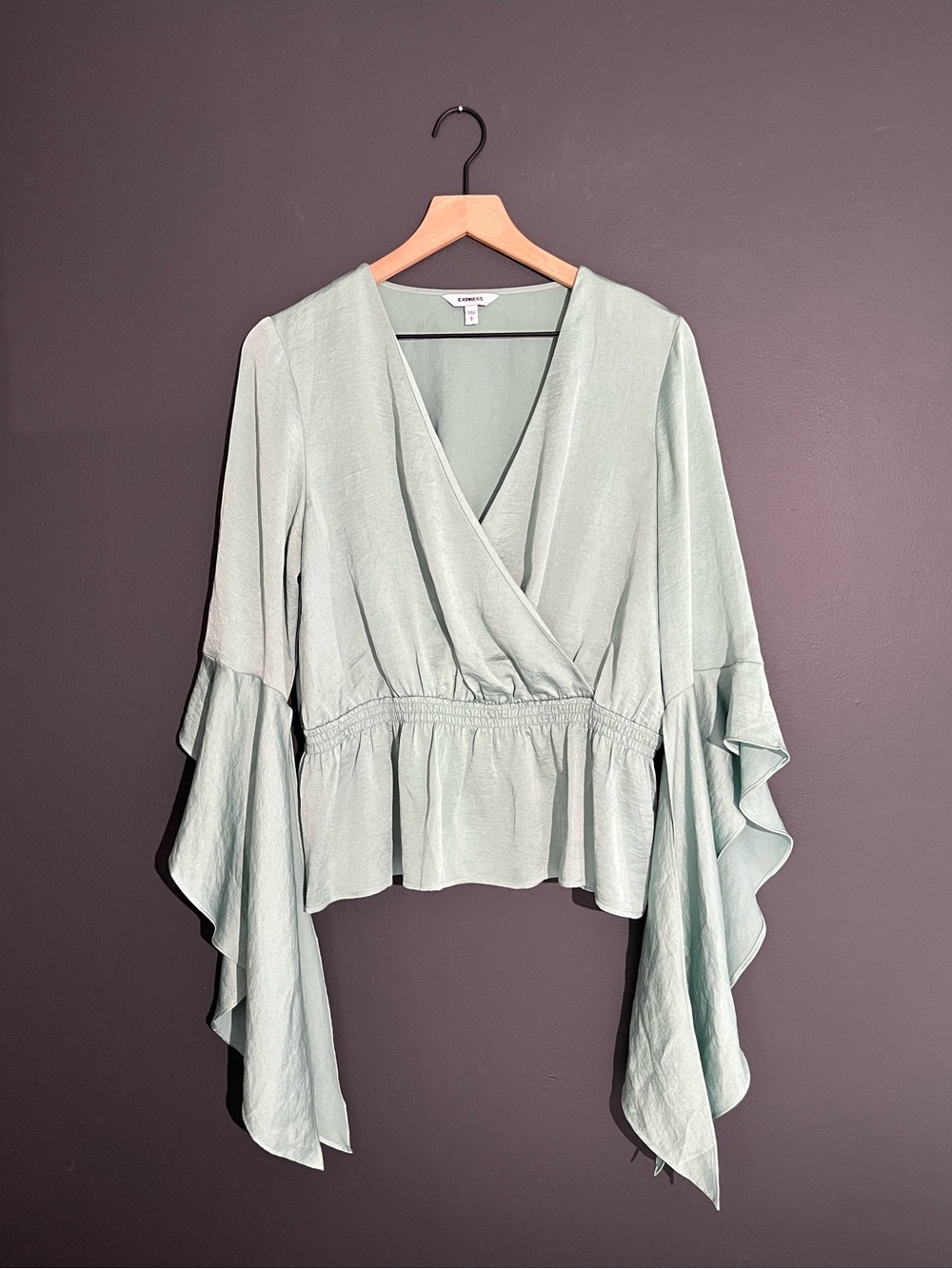 Express Sage Green Fairycore Renaissance Faux Wrap Top Size L | Forest Fairy